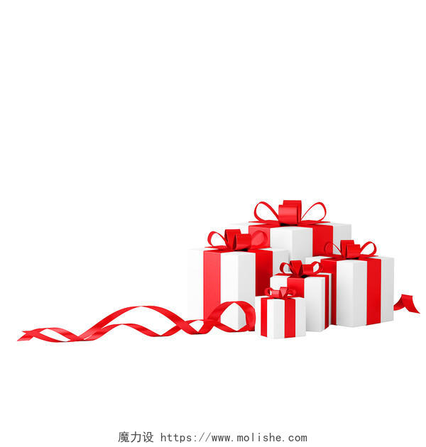 红色创意3D立体圣诞节礼包礼盒圣丝带元素C4D圣诞节礼盒